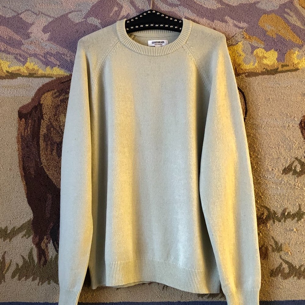 NWT Goodthreads 100% Lambswool Sz L Mens Sweater Pullover Mint Crew Neck